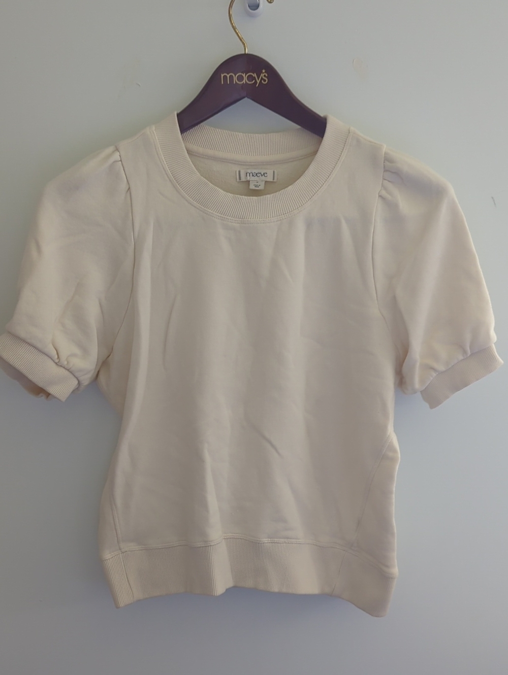 Maeve Ivory Short Sleeve Puff-Sleeve Sweatshirt Top size M